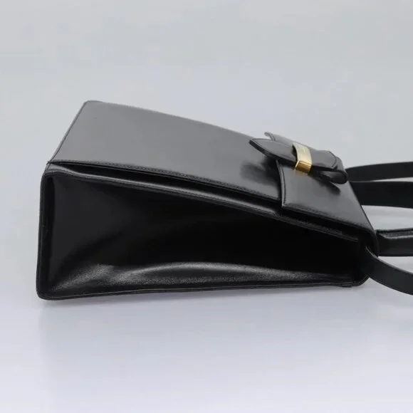 Salvatore Ferragamo Hand Bag Leather 2way Black Gold Auth 124649